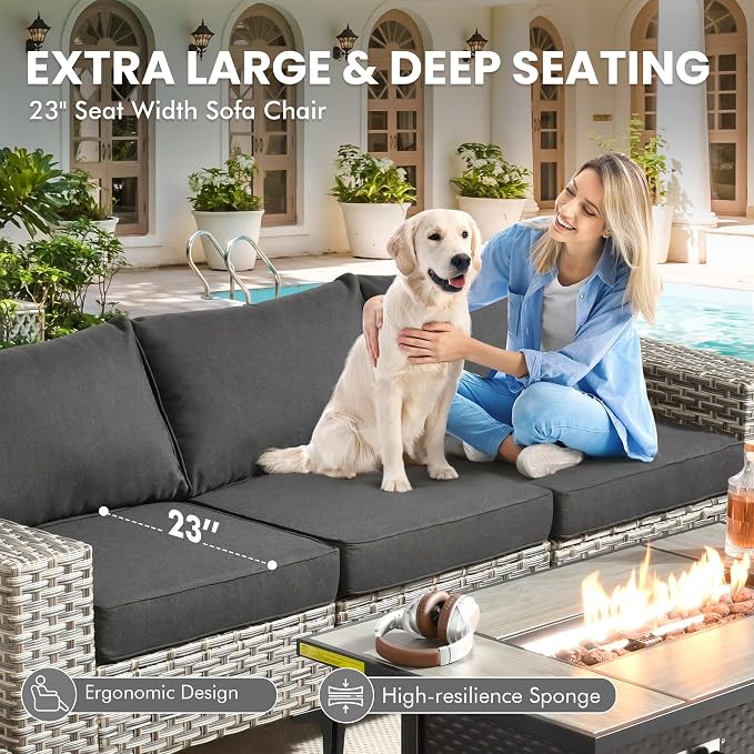 8 Pcs Patio Outdoor Furniture Set - All Weather Wicker Outdoor Sectional Sofa Couch with Swivel Rocking Chairs and Coffee Table,Patio Modular Rattan Conversation Set for Garden Deck Yard,Black