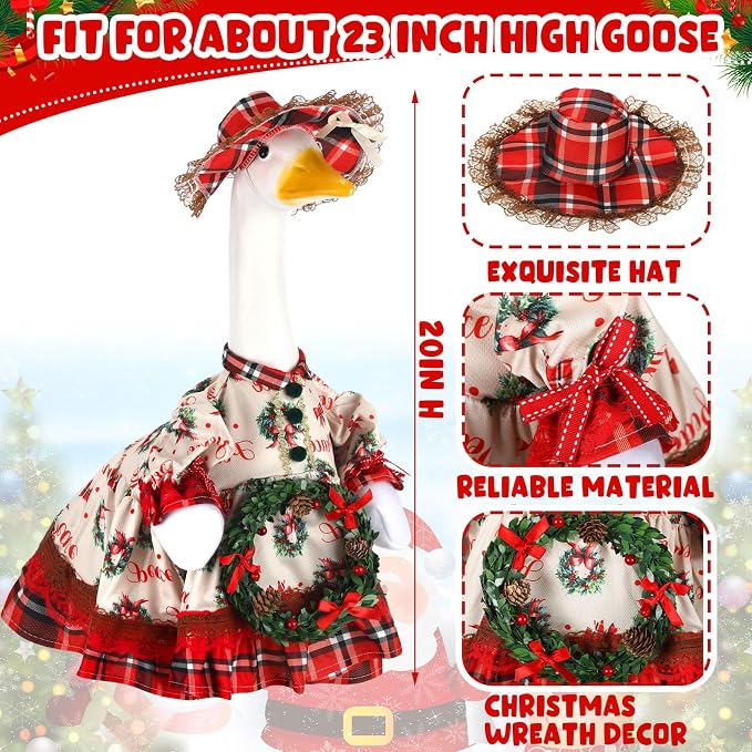 Suzile Christmas Wreath Outfit Clothes for 23 Inch High Cement or Plastic Geese Ghost Lawn Porch Goose Clothes Halloween Costume