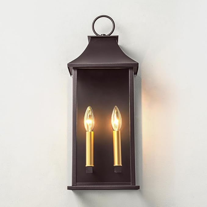 Oil Rubbed Bronze 20.6" Outdoor Wall Light, Aluminium | Dusk to Dawn, Large Outside Wall Sconce, Modern Exterior Wall Lantern with Glass, Waterproof, For House, Porch