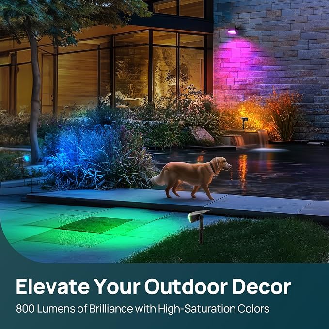Linkind Solar Spot Lights Outdoor Waterproof Floodlight Multicolor 4 Pack | Wide Beam, 9 Lighting Modes, 800LM High Brightness, RGB Color Changing, for Holiday Decor Landscape Garden Patio Flag Yard