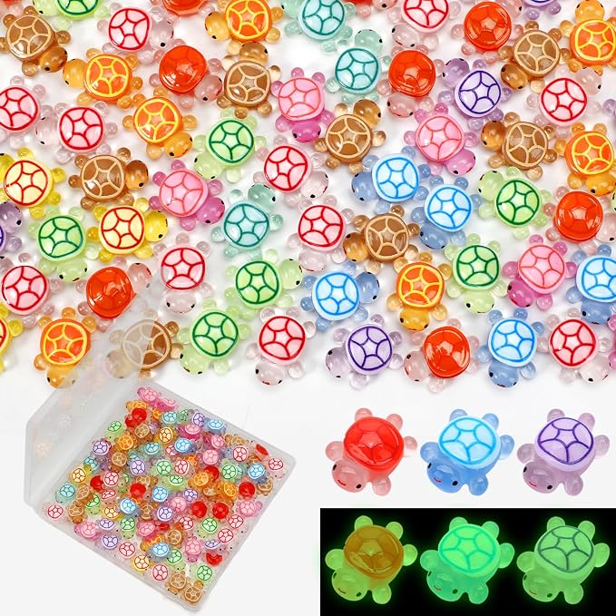 100 Pcs Mini Resin Turtles Glow in the Dark Tiny Sea Turtle Animals Figures | Luminous Miniature Figurines Small Plastic Ocean Animal for Fairy Garden Micro Landscaping Dollhouse Home Decor Party Gifts