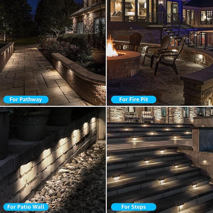 SUNVIE 8-Pack 7 Inch Retaining Wall Lights 5W LED Waterproof Hardscape Lighting 12V Low Voltage Step Lights Outdoor Landscape Lighting with Connectors 3000K Warm White Paver Lights, ETL Listed Cord