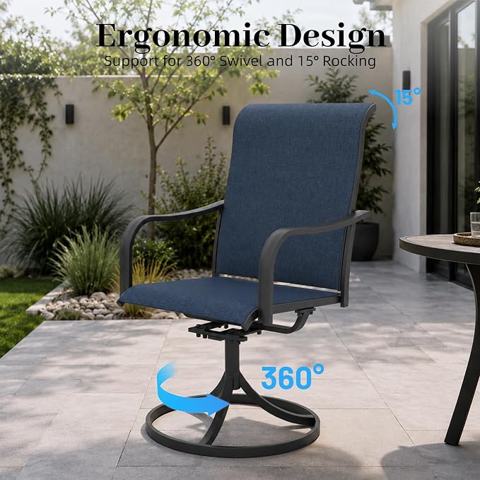 7pcs Patio Furniture Set, Outdoor Dining Table and Chairs Set | 63" Rectangle Metal Patio Table, 4pcs Textilene Dining Chairs, 2pcs Swivel Textilene Chairs, Double-sized Umbrella Hole