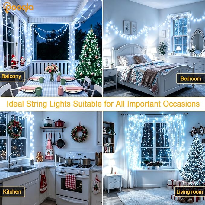 500 LED Cool White Christmas Lights Outdoor String Lights, 164 ft | Green Wire Waterproof Twinkle Fairy Lights with Timer, 8 Modes Connectable String Lights Indoor Bedroom Classroom Decorations