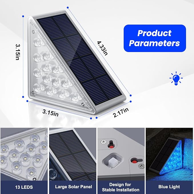 Solar Step Lights,12 Pack Blue LED Outdoor Step Lights, Stair Lights Outdoor for Patio, Fence, Yard, Walkway, Solar Powered Auto On/Off, IP67 Waterproof, Easy Install