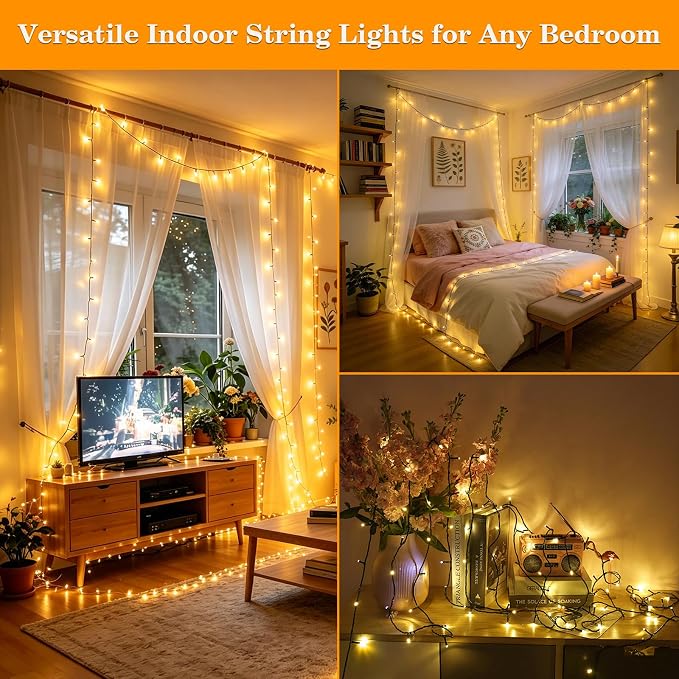 66FT 200 LED Connectable Christmas Tree Lights, End-to-End Plug 8 Modes Indoor Lights with Timer, Outdoor Indoor Fairy Lights Christmas Tree, Patio, Garden, Party, Wedding, Holiday (Warm White)