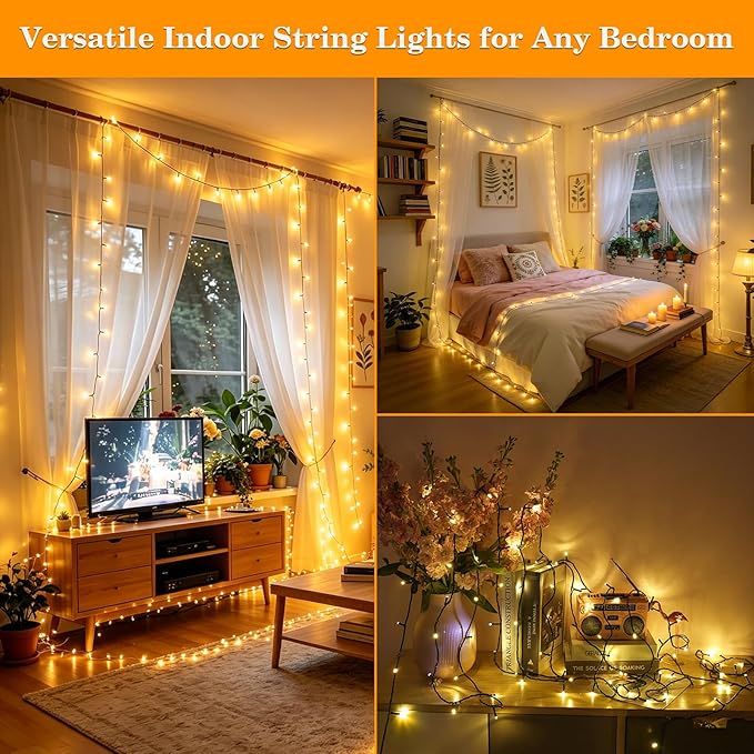 Extra Long 132FT Christmas Decorative Mini Lights, 400 LED Green Wire Fairy Starry String Lights Plug in, Timer & Memory & 8 Modes, for Indoor Outdoor Xmas Tree Wedding Party Decoration,Warm White