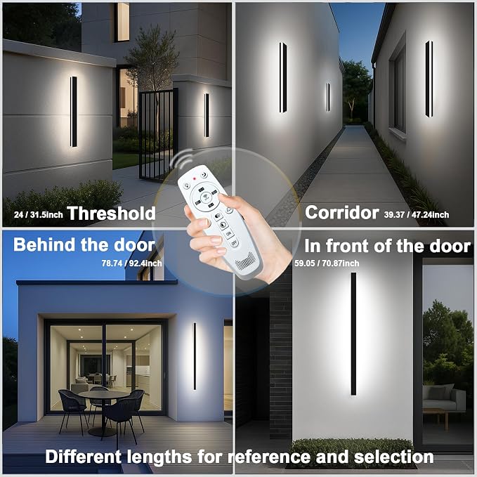 39 Inch Modern Outdoor Wall Lights, 2700-6500K Dimmable Outdoor Wall Sconce with Remote Control, IP65 Waterproof LED Long Exterior Linear Wall Light for House Garage(2 Pack)