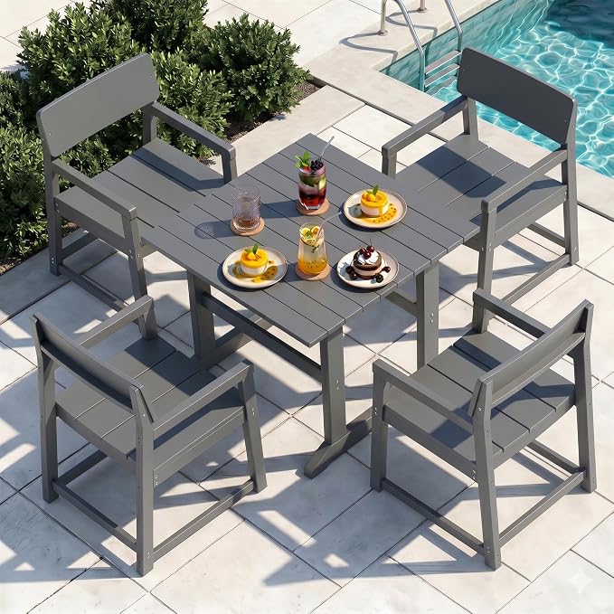 JAMFLY 5 Piece Outdoor Dining Set, All Weather Patio Table and Chairs for Backyard Garden Deck Lawn Pool, Sturdy All Weather Outdoor Furniture Set, Grey