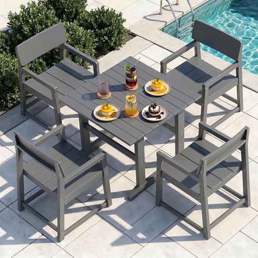 JAMFLY 5 Piece Outdoor Dining Set, All Weather Patio Table and Chairs for Backyard Garden Deck Lawn Pool, Sturdy All Weather Outdoor Furniture Set, Grey