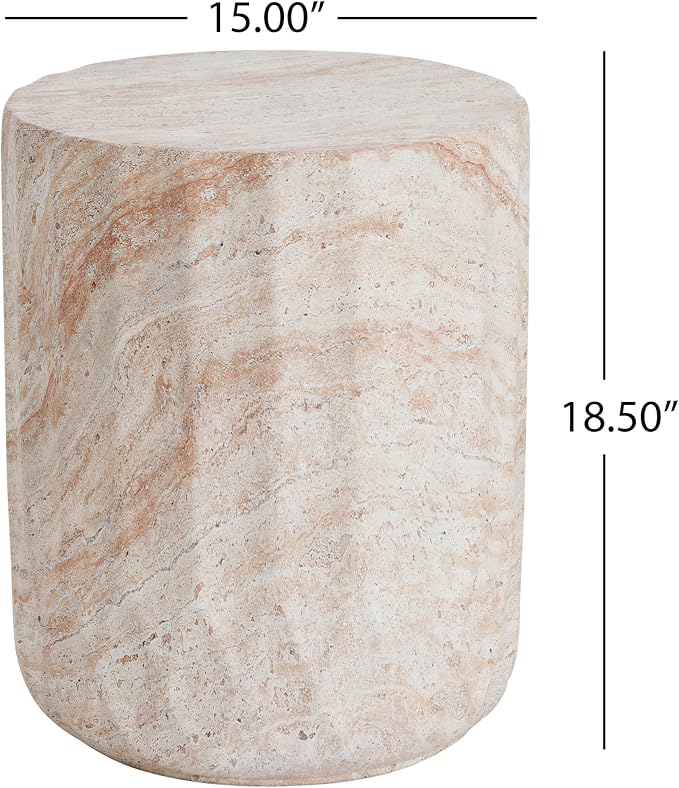 Outdoor Side Table Concrete Side Table Faux Marble End Table Stone Side Tables Patio Small Coffee Tables Travertine Garden Stool Plant Stand for Porch, Backyard Patio, Cylinder