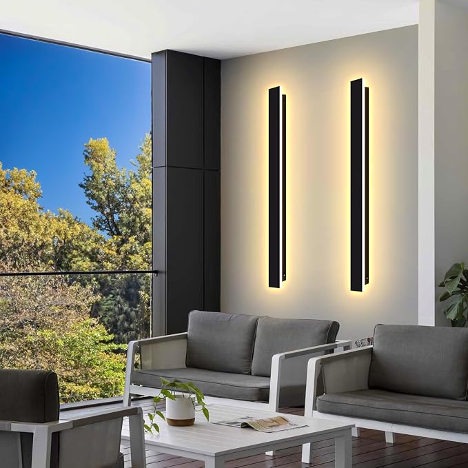 Outdoor Wall Light LED Long Wall Sconce 49.22in Ip65 Waterproof Black Modern Outdoor Lights 3000k 40W Metal Exterior Light Fixture for Porch Light Patio Door Yard Garden Villa Living Room