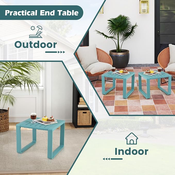 Tangkula Outdoor Side Table Set of 2, 18” Weather Resistant Adirondack Table, Patio End Table, Small Coffee Bistro Table, Indoor & Outdoor Chair Side Table for Porch, Deck, Garden, Yard (Blue)