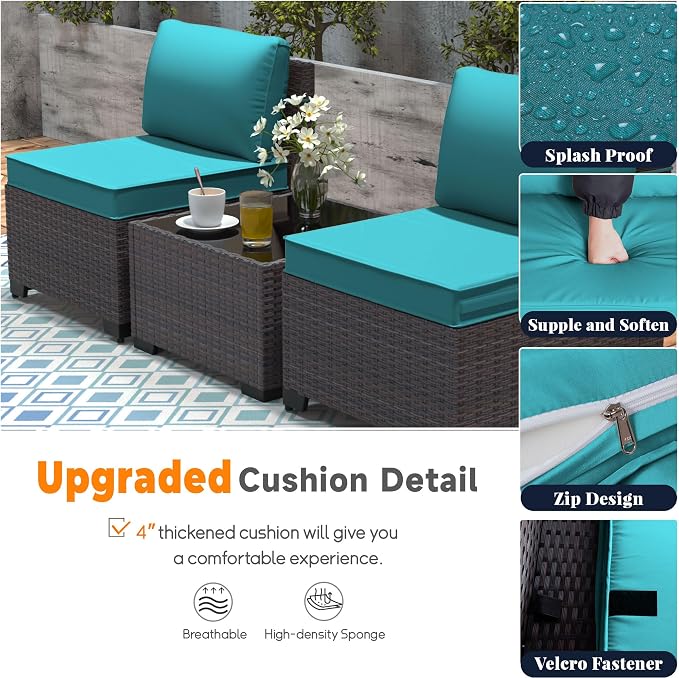 Patio Furniture Set 7 Pieces Outdoor Furniture Patio Conversation Set w/43in Aluminum Gas Fire Pit,PE Rattan Wicker 7 Pcs Outdoor Sofa Set w/55000 BTU Propane Fire Pit Table,Blue