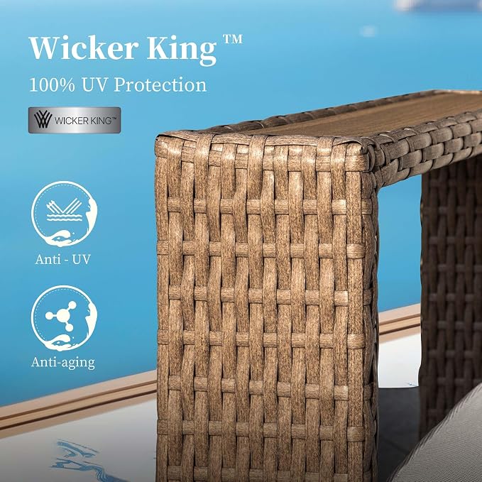 SUNSHINE VALLEY 4 Pieces Patio Furniture Set,Outdoor Rattan Wicker Chairs and Ottomans with 10''Ultra-Thick Cushions, Low Profile Patio Conversation Set for Lawn Garden Backyard,Beige