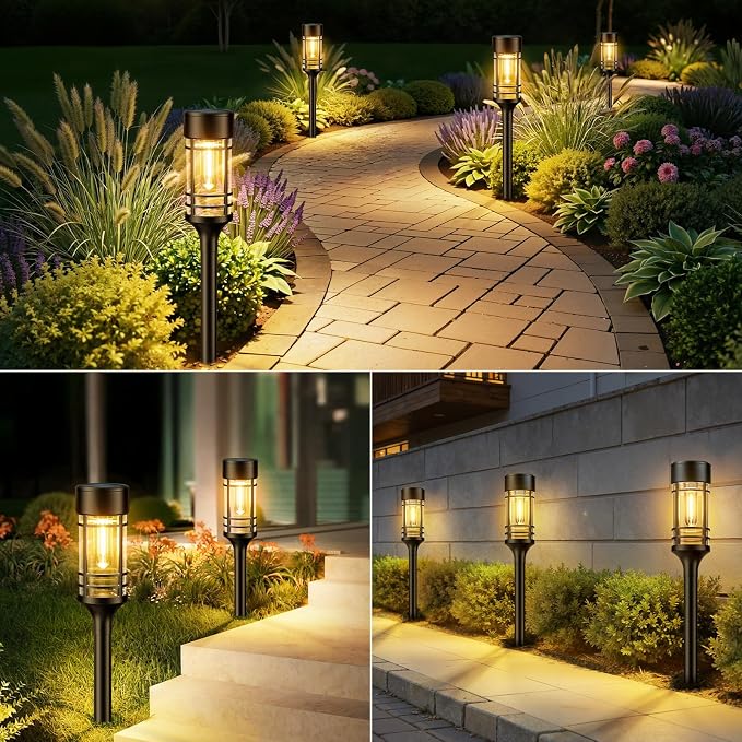 LETMY Solar Pathway Lights Outdoor, 4 Pack Solar Lights Outdoor Waterproof IP65, Bright Garden Light for Yard Walkway Driveway Landscape Garden Decor