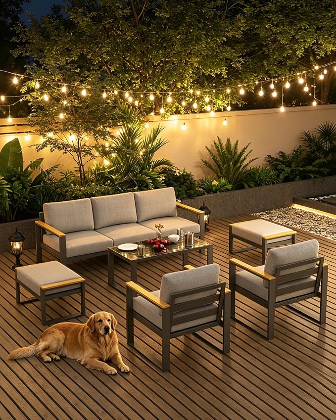 IDEALHOUSE Aluminum Outdoor Patio Furniture - 1 Pcs 3-Seat Sofa and Coffee Table, All-Weather Metal Modern Outside Furniture with Washable Thick Cushion for Balcony, Garden, Deck, Backyard,Gray