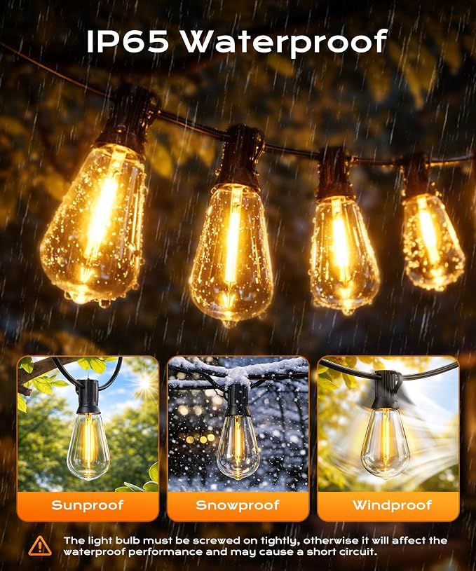 Outdoor String Lights, 150 FT Patio Lights for Outside | Smart App & Remote Control with Timer, Dimmable with 4 Scene Modes, Warm White Waterproof LED Bulbs for Garden, Yard Decor