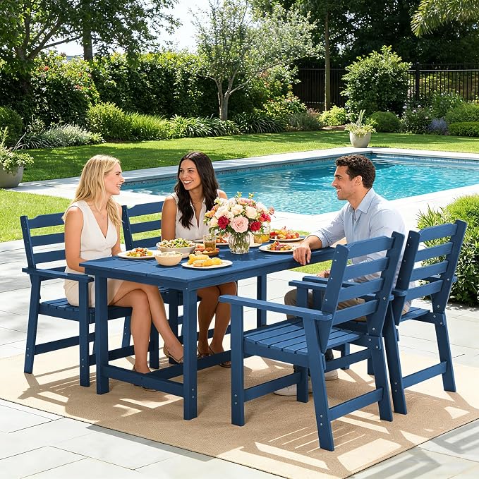 FUNBERRY Outdoor Dining Chairs Set of 2, HDPE Patio Chairs for Outside | Wood-Grain, HDPE All Weather, No Rot or Rust or Crack, UV Fade Shield, 330LBS Weight Capacity, Easy-Clean for Outside