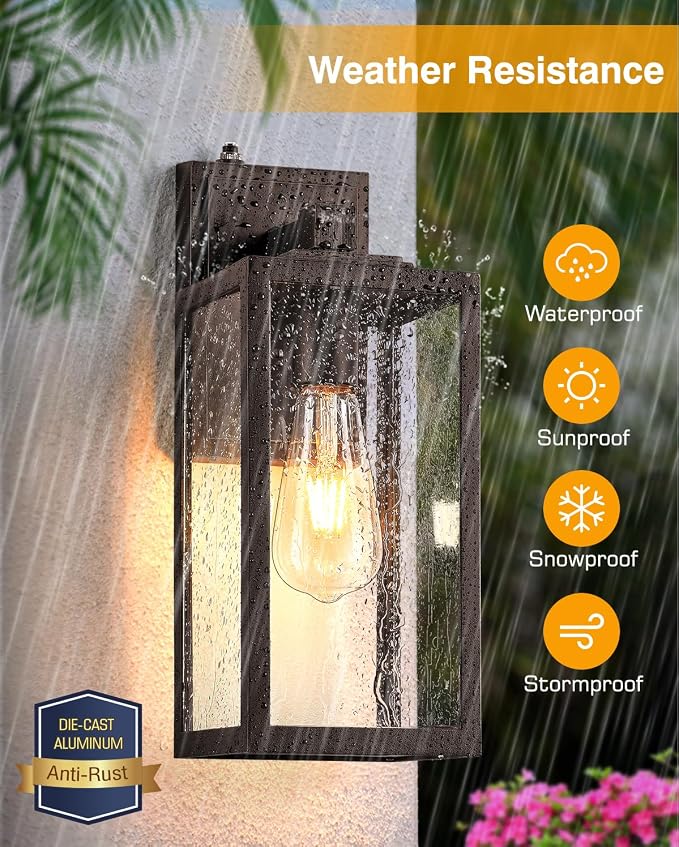 VIANIS 2 Pack Large Dusk to Dawn Exterior Garage Lighting Fixtures, Oil Rubbed Bronze Porch Lights Outdoor Wall Sconce Lantern, Modern Outside House Lights Wall Mount for Front Door, Coach
