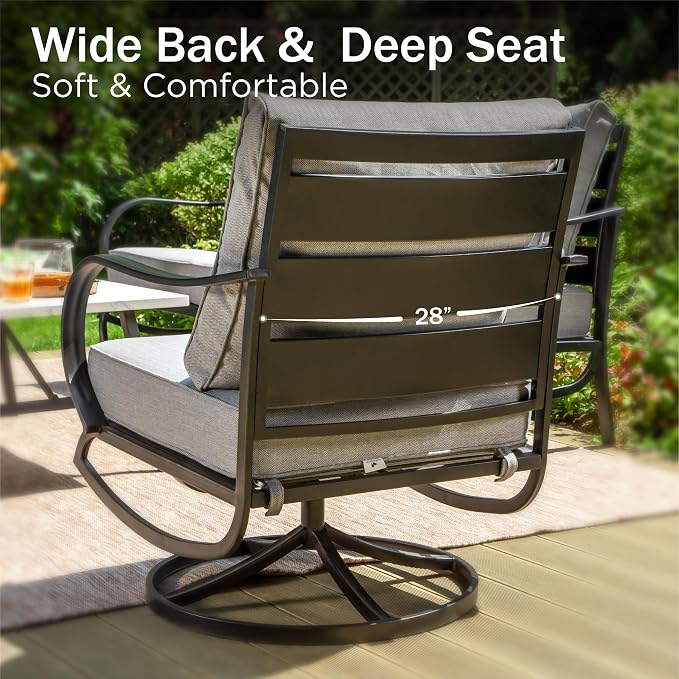 PHI VILLA Patio Conversation Set with Fire Pit, 7 Seat with 45" Firepit Table, Swivel & Fixed, Grey