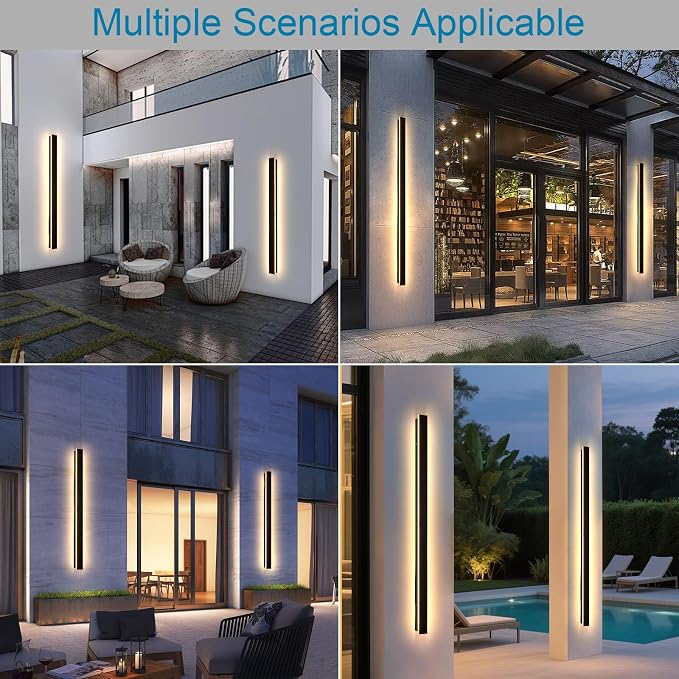 79in Long Outdoor Sconce Lights, Black Modern Outdoor Wall Lights, Waterproof Wall Mounted Lamp, 3000k Linear Wall Led Light Fixtures for House, Garage 60W