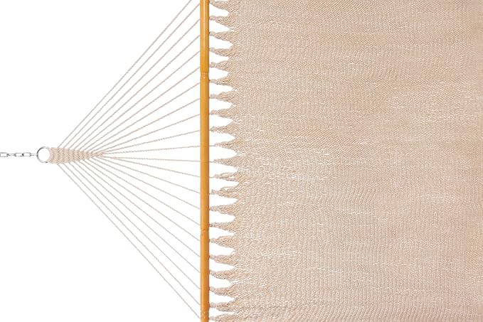 SANIWERKE® Double Caribbean Hammock 79" x 55" Woven Bed, 12 FT Long with Solid Spreader Bars, Hand Tightly Woven Rope Net, All Weather Outdoor Hammock for 2 Persons, 450 LBS Capacity, Warm Oatmeal