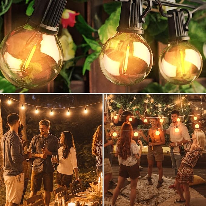 OHLUX Outdoor String Lights, 55FT Shatterproof LED Patio Lights with 26 Dimmable Plastic G40 Bulbs, 2200K Waterproof Connectable Hanging String for Backyard Cafe Porch Deck E12 Base