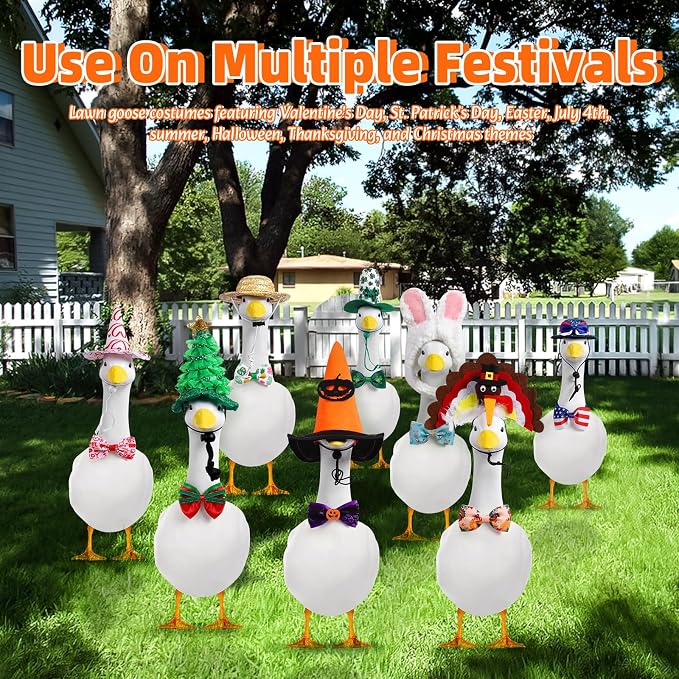 8 Set Holiday Porch Goose Outfits All Seasons Fall Halloween Christmas Summer Lawn Porch Goose Clothes for Goose Garden Patio Yard Lawn Decor(23 Inch)