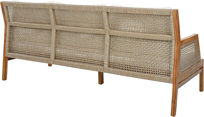 Christopher Knight Home Zura 4 Piece Patio Furniture Set with Removable Cushion, Outdoor Acacia Wood Conversation Set with Ottoman, Outdoor Sectional Sofa Set with Coffee Table, Teak+Cream