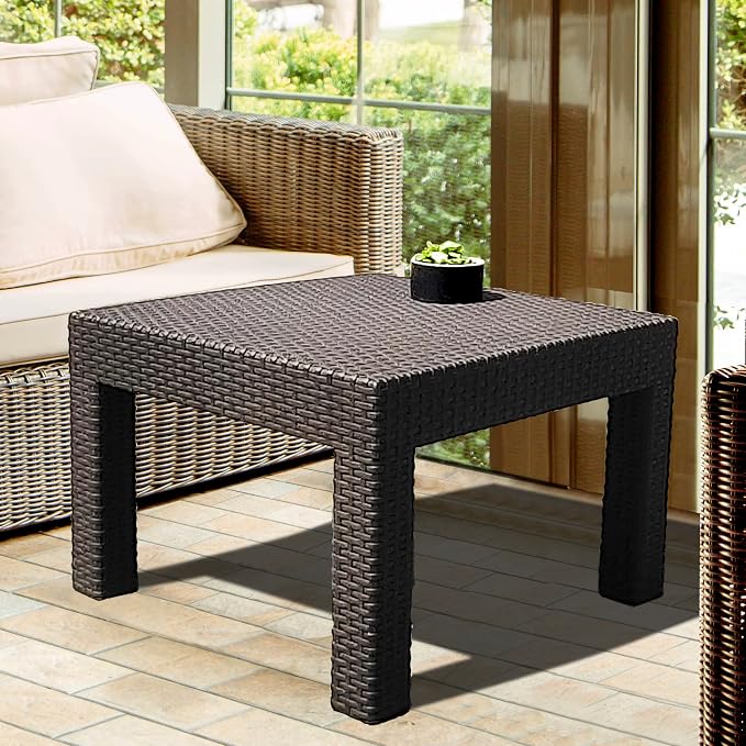 DIMAR GARDEN Patio Coffee Table Resin Outdoor Side Table Square End Table,22.8in Mocha