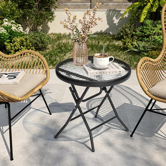 Outdoor Side Table - Small Patio End Table All Weather, Patio Furniture Sets and Outside Furniture for Pool, Balcony, Deck, Porch, Black