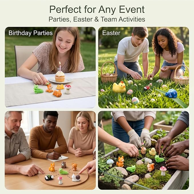 Zerobe 40Pcs Mini Forest Animal Figurines: Resin Fairy Garden Accessories | 40 Unique Resin Forest Animal Figurines: Small miniature garden figurines for DIY crafts, terrarium decor & mini displays.