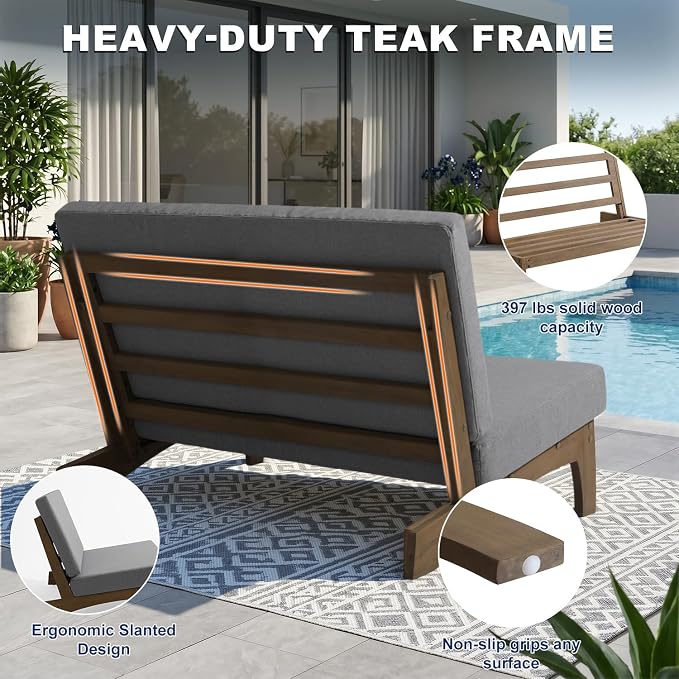 Pia Ricoo 1-Piece Patio Furniture Set, Outdoor Loveseat with 4.5-Inch Thick Cushions, All-Weather Outdoor Sofa for Backyard, Deck, Lawn - Gray