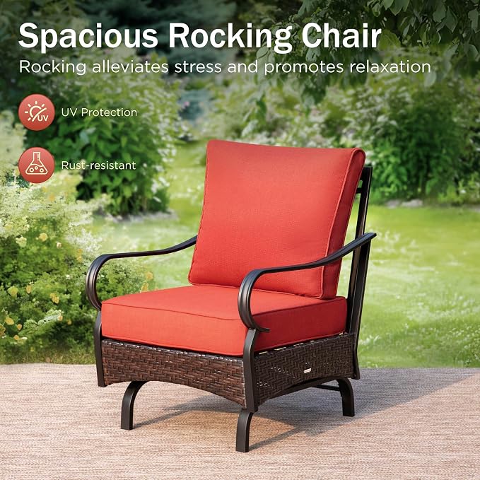 PHI VILLA Rocking Patio Sofa Chairs - 2 PCS Outdoor Rocking Armchairs, Patio Seating with High Back Deep Seat for Porch Deck Balcony
