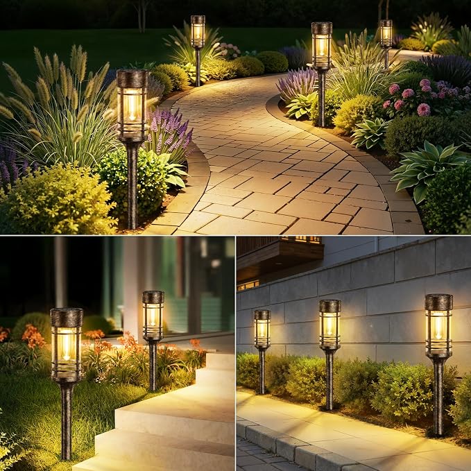 LETMY 8 Pack Brown Solar Pathway Lights Outdoor, Bright Solar Lights Outdoor Waterproof IP65, Solar Garden Lights Outdoor for Yard Walkway Driveway Landscape Garden Decor (Bronze)