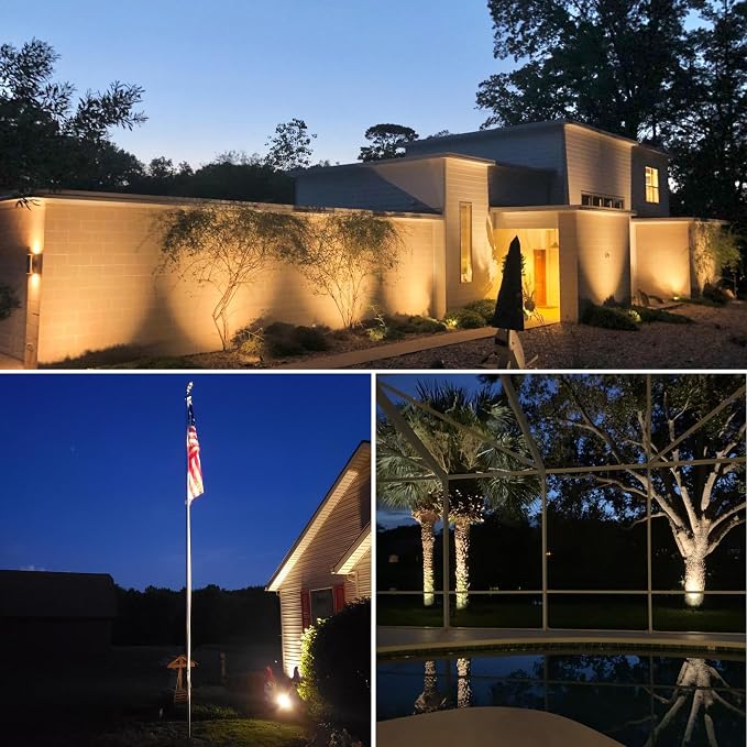 SUNVIE 20W Outdoor Landscape Spotlights 120V Waterproof Dusk to Dawn Spot Lights Outdoor 3000K LED Spotlight with Photocell Sensor Landscape Lighting for Yard Flag Tree Garden Decor 6 FT US 3-Plug in