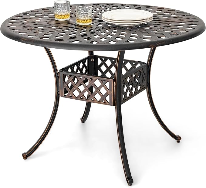 NUU GARDEN 5 Piece Outdoor Patio Dining Set, Cast Aluminum Round Dining Table with Umbrella Hole and Patio Dining Chairs for Patio, Garden, Backyard, Balcony, Black with Gold-Painted Edges