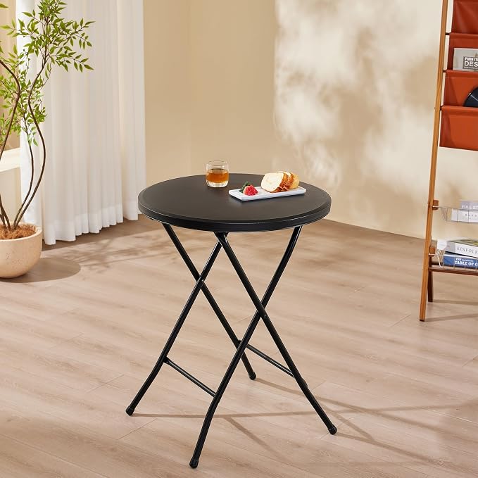 Sturdy 24" Round Foldable Bistro Table, All-Weather Multi-Use Outdoor Table, Compact Folding Dining Table for Home & Outdoor Gatherings
