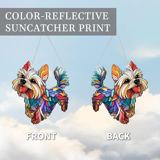 Yorkshire Gifts for Women, Colorful Yorkshire Ornament for Window Hanging | 4.4"x4.6" Acrylic Suncatcher Ornament Faux Stained Glass, Dog Lovers Gifts for Women, Dogs Christmas Ornaments for Tree