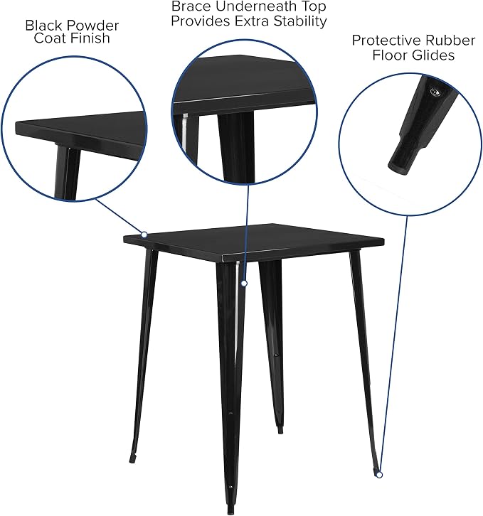 BizChair Commercial Grade 31.5" Square Black Metal Indoor-Outdoor Bar Height Table
