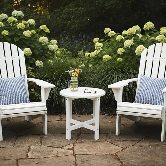 White HDPE Outdoor Side Table, 18 Inch Round