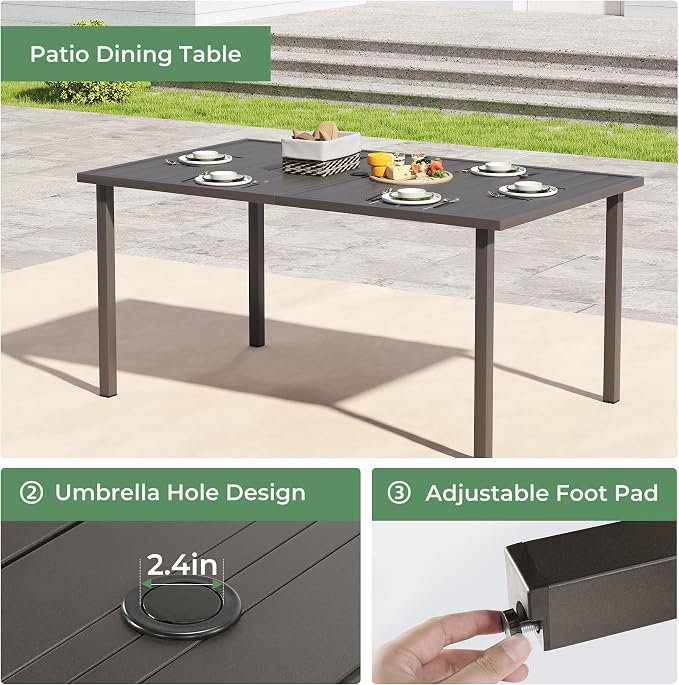 Outdoor Dining Set for 6, Patio Dining Set with Textilene Dining Chairs， Metal Dining Table with Umbrella Hole, Stackable Outdoor Chairs for Garden, Patio, Poolside and Backyard, Grey
