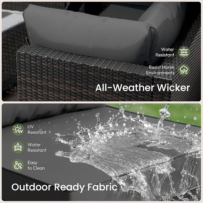 Patio Furniture Set - All-Weather - 7 Piece Patio Outdoor Conversation Set, Modular Wicker Rattan Sectional Sofa for Backyard, Garden, Poolside, Balcony, Porch, Patio, Brown/Dark Gray
