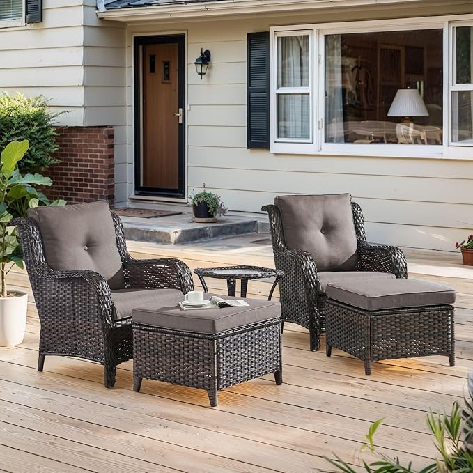 Belord Wicker Furniture 4 Pieces Outdoor Patio Furniture Set Patio Chairs with Ottomans Conversation Set for Porch Garden Deck Balcony Poolside