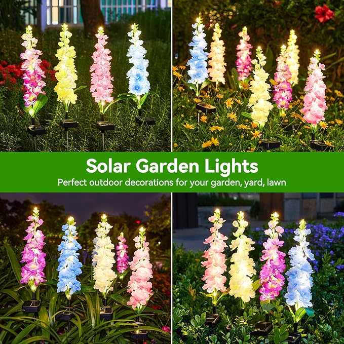 KOOPER Solar Delphinium Flower Lights Outdoor, 10 Pack, 90 LEDs, Waterproof | Vivid Solar Flowers Outdoor Waterproof for Landscape, Patio, Lawn, Flower Bed, and Yard Decor, Garden Gifts for Women, Mom