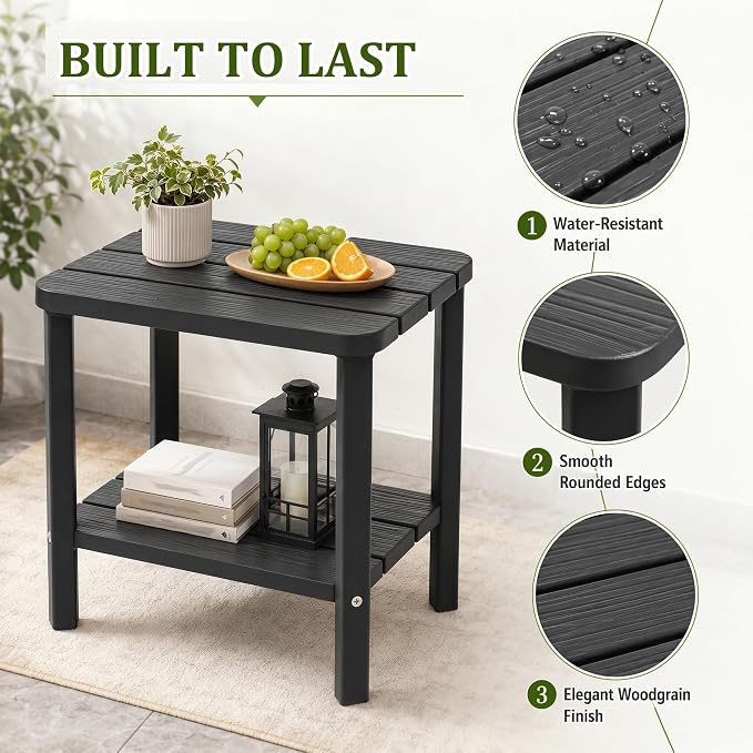 3PCS Outdoor Side Table, 2-Tier Small Table, Weather Resistant Outdoor End Tables, Patio Furniture for Garden, Porch, Pool, Lawn, Backyard or Indoor Bedroom