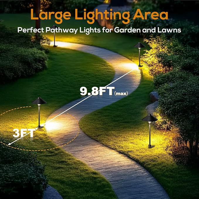 Low Voltage Pathway Lights with Timer, Plug in Landscape Path Light | 4H/6H/8H Timing, 3000K LED Landscape Lighting IP65 Waterproof ETL Listed, Set of 6 Lights Total 18W, Non-hardwired