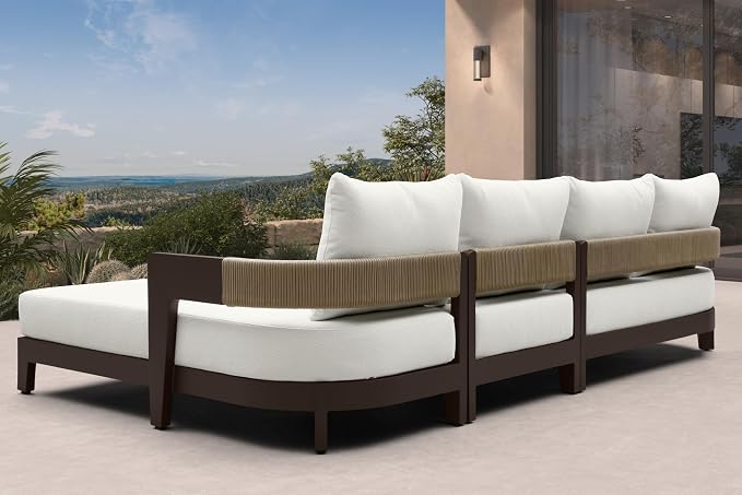 PURPLE LEAF Patio Furniture Set with Left-Arm Daybed and Table 5 Pieces Modern Aluminum Sectional Sofa Outdoor Conversation Sets 7.87" Thick Removable Cushions & Pillows for Porch Yard Garden