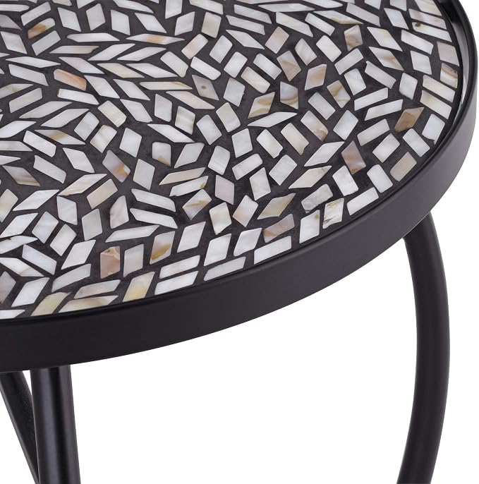Teal Island Designs Zaltana Modern Black Metal Round Outdoor Accent Side Table 14" Wide Free-Form Mosaic Tile Tabletop Gracefully Curved Legs for Spaces Porch Patio Home House Balcony Yard Deck